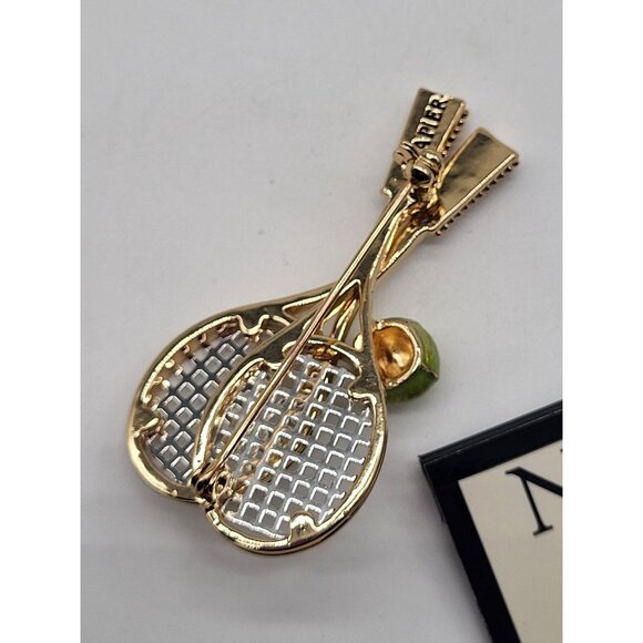 Napier Gold Tone Tennis Racket Pin - Picture 3 of 4